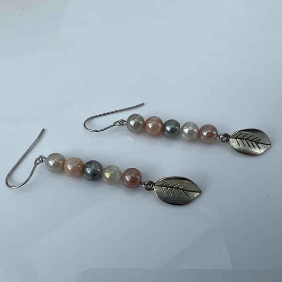 MOONSTONE Beaded Long Earrings & Silver Leaf Accent - Picture 14 of 14